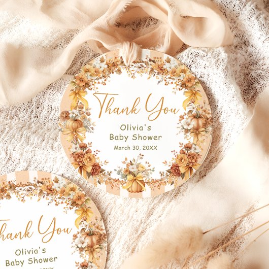 Fall Pumpkin Floral Baby Shower Thank You フェイバータグ