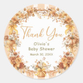 Fall Pumpkin Floral Baby Shower Thank You ラウンドシール (正面)