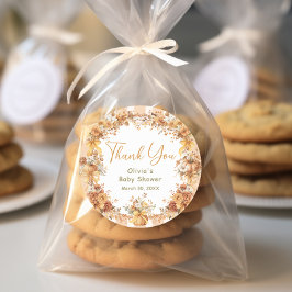 Fall Pumpkin Floral Baby Shower Thank You ラウンドシール