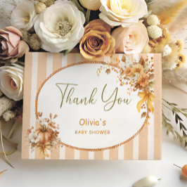 Fall Pumpkin Floral Baby Shower Thank You Card サンキューカード