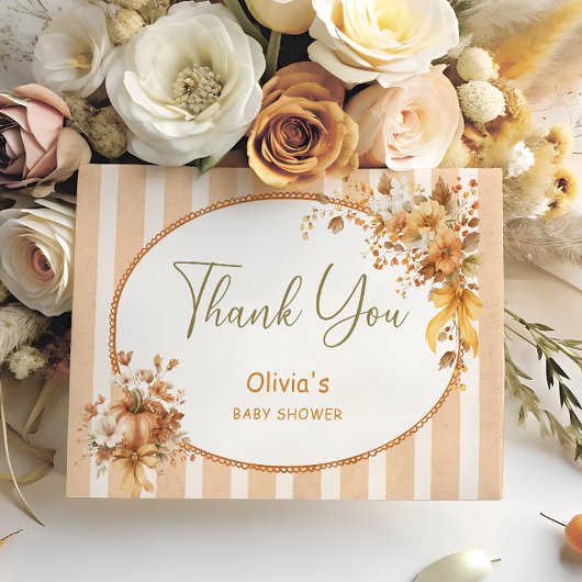 Fall Pumpkin Floral Baby Shower Thank You Card サンキューカード
