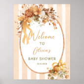 Fall Pumpkin Floral Baby Shower Welcome ポスター (正面)