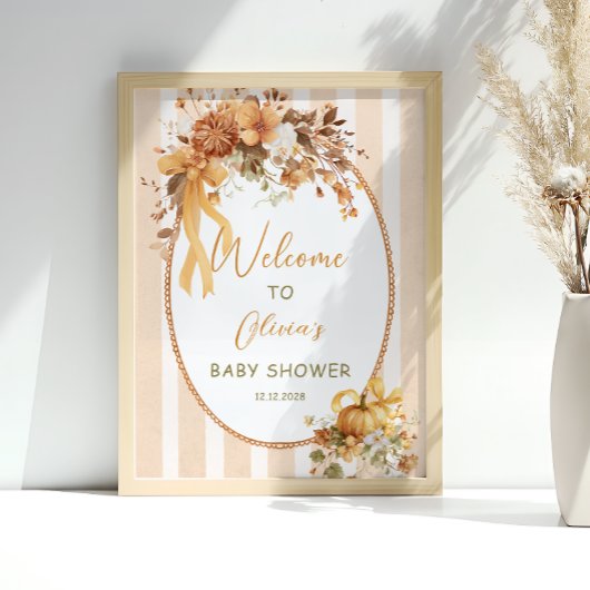 Fall Pumpkin Floral Baby Shower Welcome ポスター