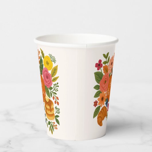Fall Pumpkin Floral Bless This Home Thanksgiving 紙コップ (右)