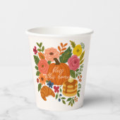Fall Pumpkin Floral Bless This Home Thanksgiving 紙コップ (正面)