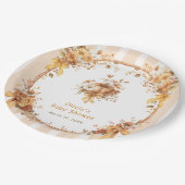 Fall Pumpkin Floral Bow Baby Shower ペーパープレート (アングル)