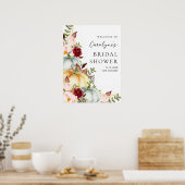 Fall Pumpkin Floral Bridal Shower Welcome Sign ポスター (キッチン)