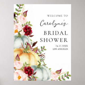 Fall Pumpkin Floral Bridal Shower Welcome Sign ポスター