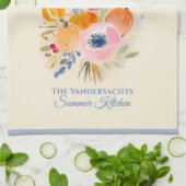 Fall Pumpkin & Floral Watercolor キッチンタオル (折り畳み)