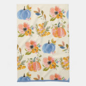 Fall Pumpkin & Floral Watercolor Pattern Farmhouse キッチンタオル (縦)