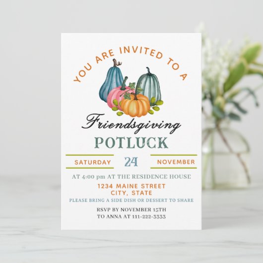 Fall Pumpkin Friendsgiving Potluck Invitation 招待状 (スタンド正面)