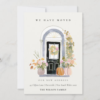 Fall Pumpkin Front Door Floral We have Moved Card サンキューカード