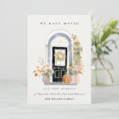 Fall Pumpkin Front Door Floral We have Moved Card サンキューカード (スタンド正面)