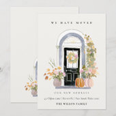 Fall Pumpkin Front Door Floral We have Moved Card サンキューカード (正面/裏面)