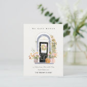 Fall Pumpkin Front Door Floral We have Moved Card ポストカード (スタンド正面)