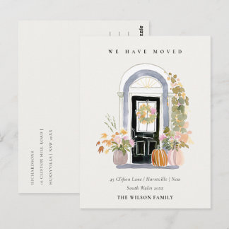 Fall Pumpkin Front Door Floral We have Moved Card ポストカード