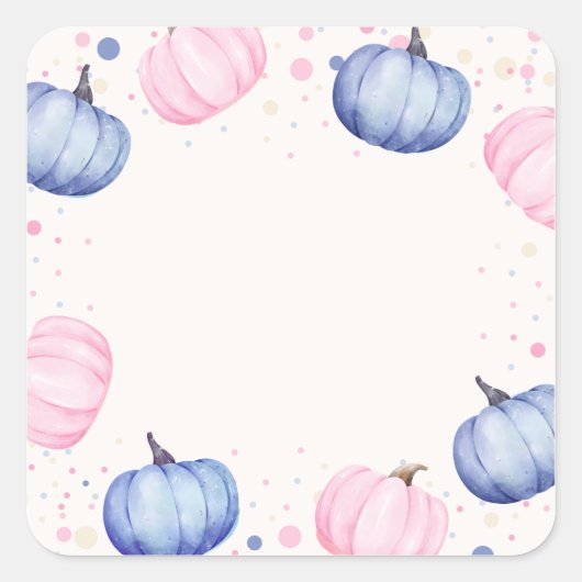 Fall Pumpkin Gender Reveal Stickers Pink Blue スクエアシール (正面)