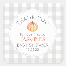 Fall pumpkin gingham neutral baby shower favor スクエアシール