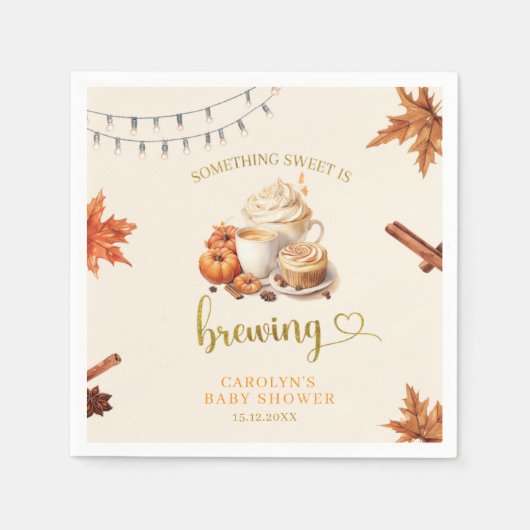 Fall Pumpkin is Brewing Coffee お茶会 ペーパーナプキン スタンダードカクテルナプキン (正面)