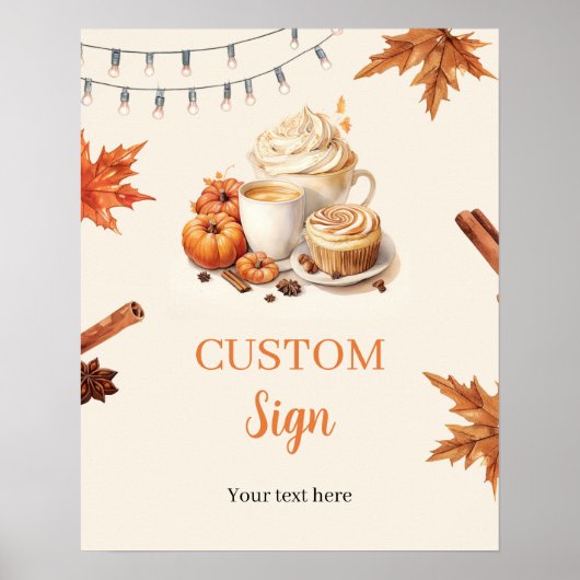 Fall Pumpkin is Brewing Coffee オーダーメイドサイン ポスター (正面)