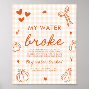 Fall Pumpkin My Water Broke ベビーシャワーゲーム ポスター
