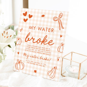 Fall Pumpkin My Water Broke ベビーシャワーゲーム 台座サイン
