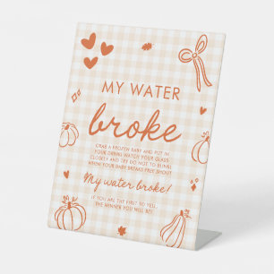 Fall Pumpkin My Water Broke ベビーシャワーゲーム 台座サイン