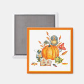 Fall Pumpkin owl and frog マグネット (正面/裏面)