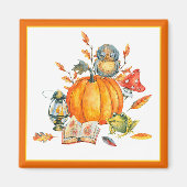 Fall Pumpkin owl and frog マグネット (正面)