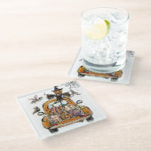 Fall Pumpkin Patch Truck with bats scarecrow bird  ガラスコースター (アングル)