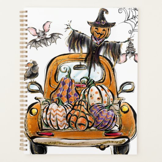 Fall Pumpkin Patch Truck with bats scarecrow bird  プランナー手帳 (正面)