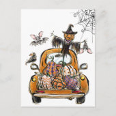 Fall Pumpkin Patch Truck with bats scarecrow bird  ポストカード (正面)