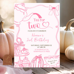 Fall Pumpkin PINK Scribble 手描きのティー フォー トゥー 招待状