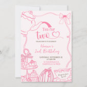 Fall Pumpkin PINK Scribble Hand Drawn Tea for Two  招待状 (正面)