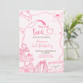 Fall Pumpkin PINK Scribble Hand Drawn Tea for Two  招待状 (スタンド正面)