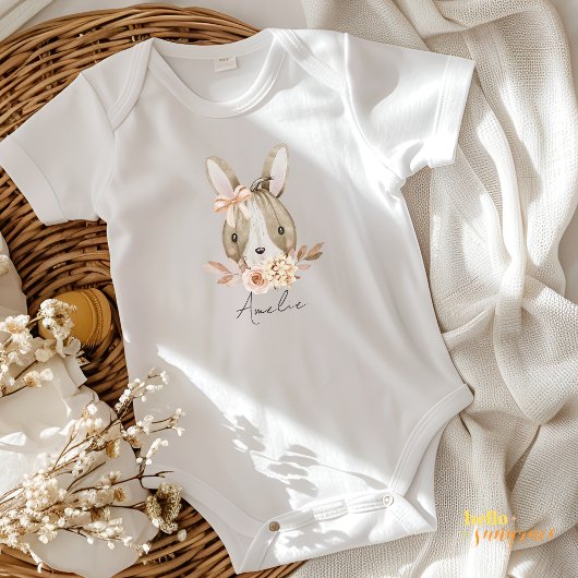 Fall Pumpkin Rabbit Floral Baby Bodysuit ベビーボディスーツ