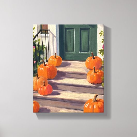Fall Pumpkin Stoop | Autumn Thanksgiving Painted キャンバスプリント (正面)