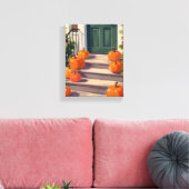 Fall Pumpkin Stoop | Autumn Thanksgiving Painted キャンバスプリント (インサイチュ (リビング))