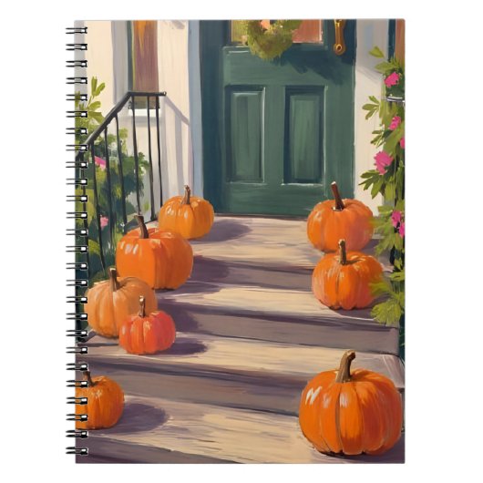 Fall Pumpkin Stoop | Autumn Thanksgiving Painted ノートブック (正面)