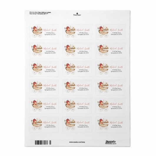 Fall Pumpkin Stroller Floral Baby Shower Address ラベル (フルシート)