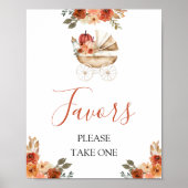 Fall Pumpkin Stroller Floral Baby Shower Favors ポスター (正面)