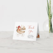 Fall Pumpkin Stroller Floral Baby Shower Folded サンキューカード (正面)