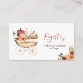 Fall Pumpkin Stroller Floral Baby Shower Registry エンクロージャーカード