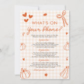Fall Pumpkin What's on Your Phone ベビーシャワーゲーム 招待状 (正面)