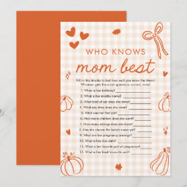 Fall Pumpkin Who Knows Mom Best ベビーシャワーゲーム 招待状