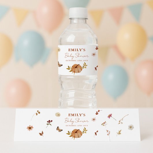 Fall Pumpkin Wildflower Baby Shower ペットボトルラベル