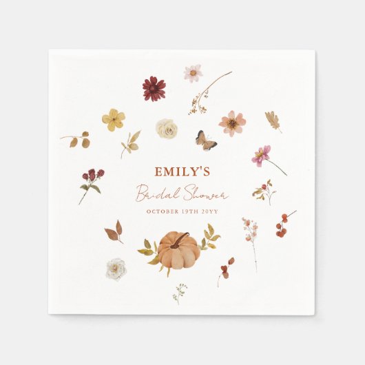 Fall Pumpkin Wildflower Bridal Shower スタンダードカクテルナプキン (正面)