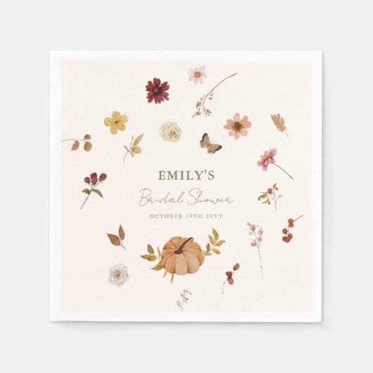 Fall Pumpkin Wildflower Bridal Shower スタンダードカクテルナプキン (正面)