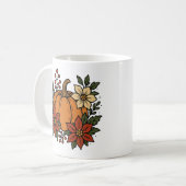 Fall pumpkin with poinsettia flowers floral コーヒーマグカップ (正面左)