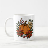 Fall pumpkin with poinsettia flowers floral コーヒーマグカップ (左)